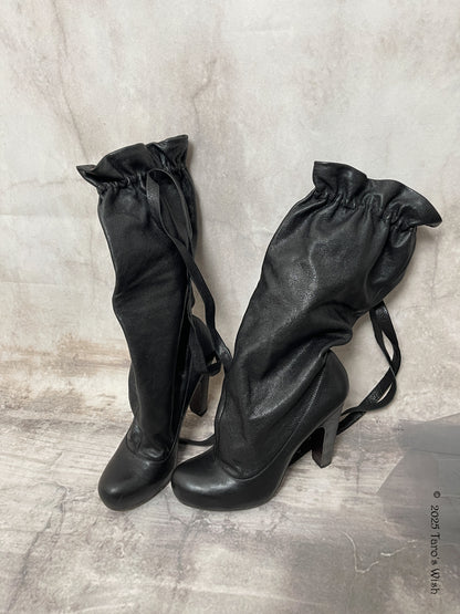 eu39 real leather ruffle trim slouch boots, marc jacobs