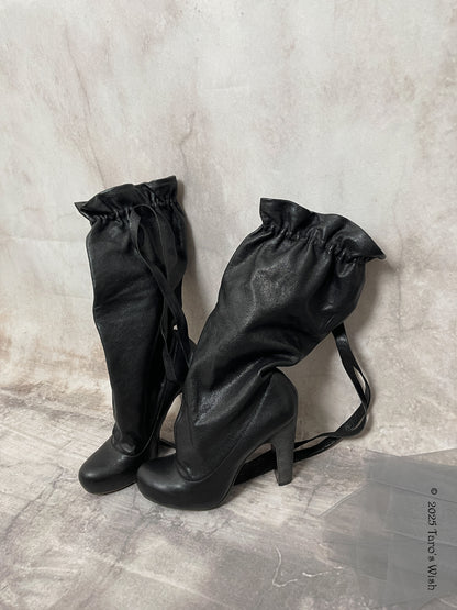 eu39 real leather ruffle trim slouch boots, marc jacobs