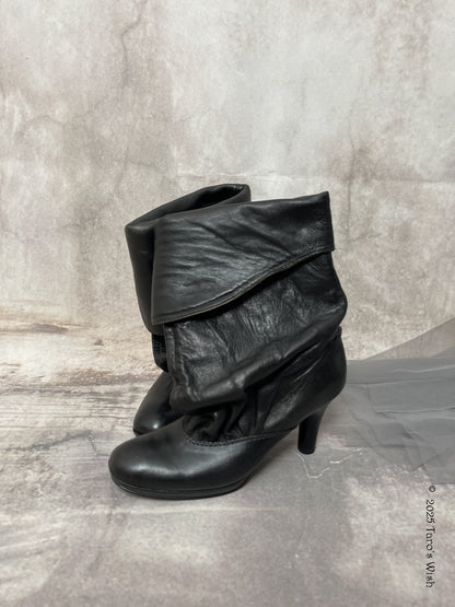 eu37 foldover real leather slouch boots, japanese label