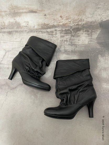 eu37 foldover real leather slouch boots, japanese label