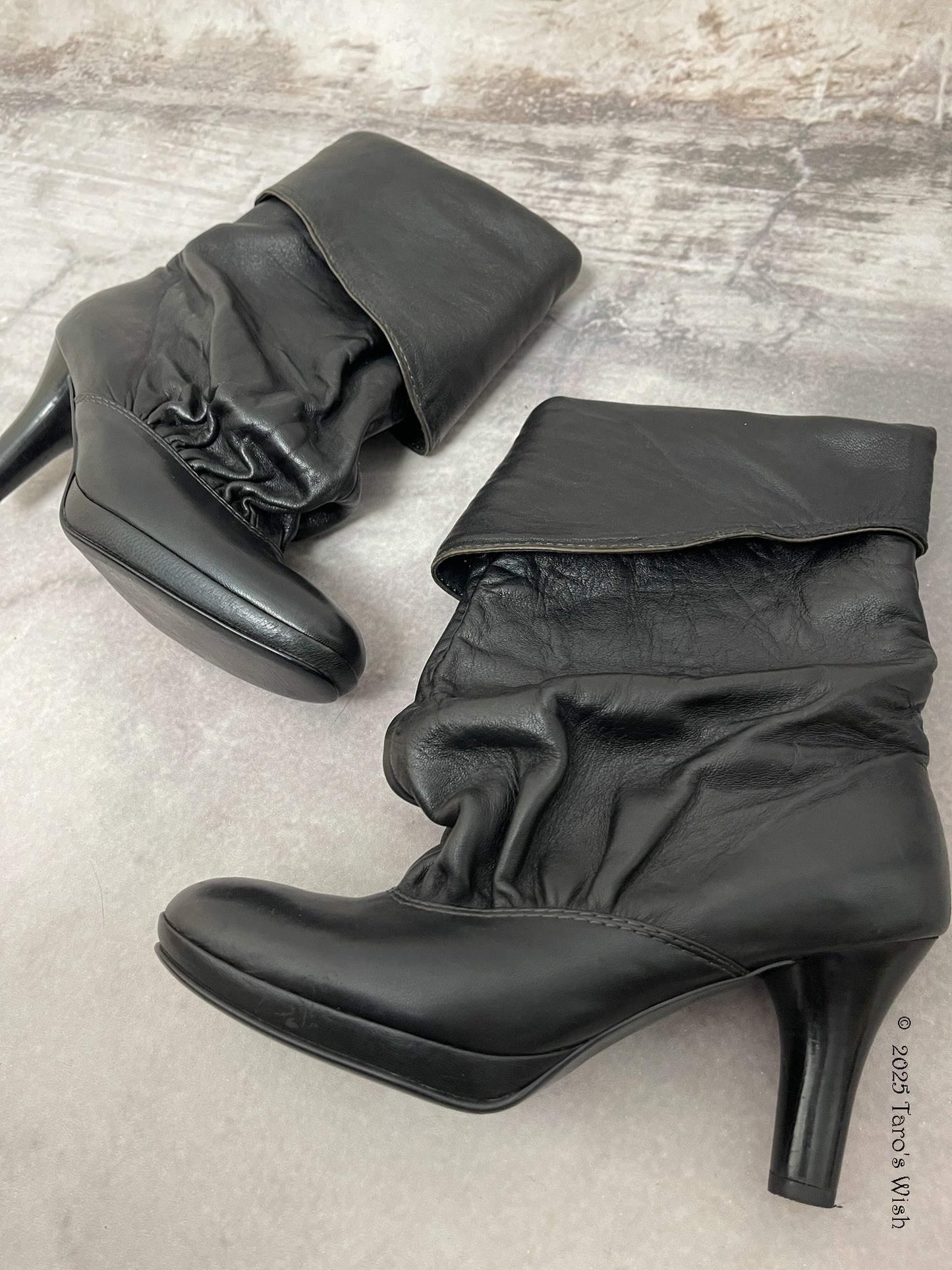 eu37 foldover real leather slouch boots, japanese label