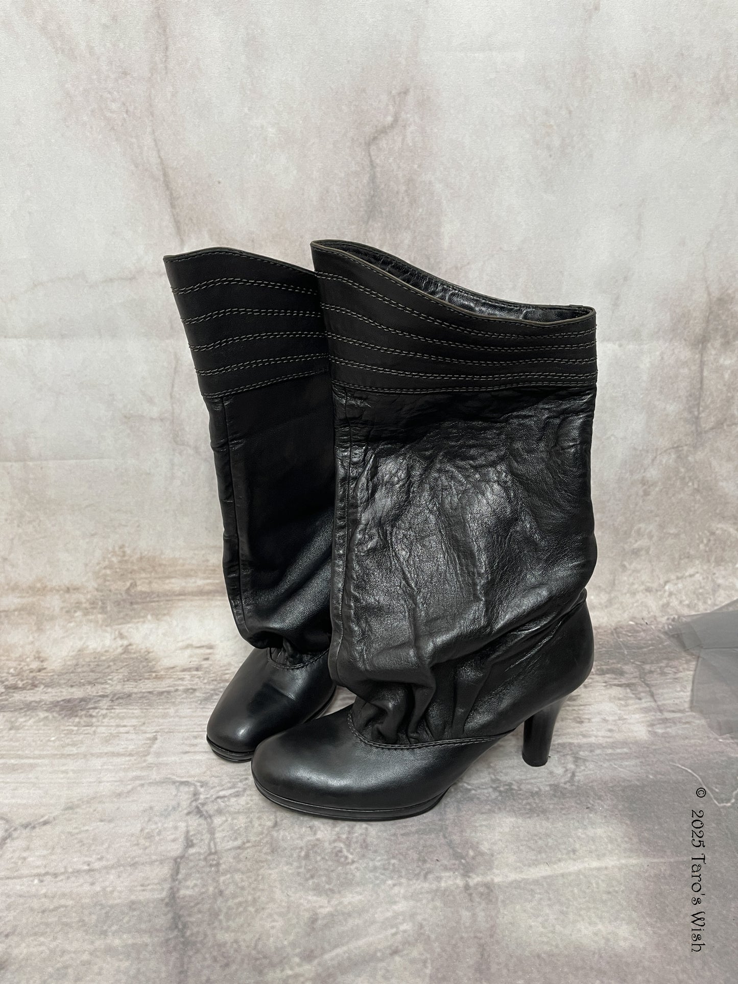 eu37 foldover real leather slouch boots, japanese label