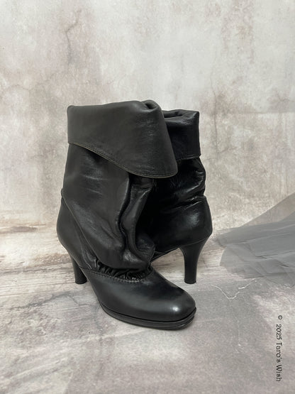 eu37 foldover real leather slouch boots, japanese label