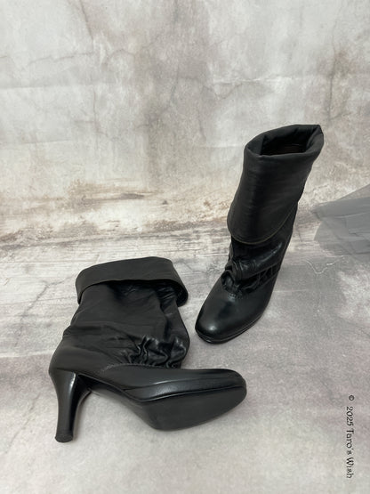 eu37 foldover real leather slouch boots, japanese label