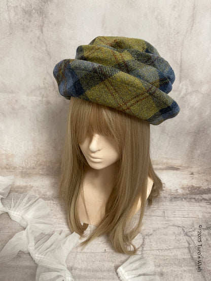 ruched 100% wool tartan tall hat