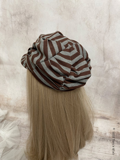 purple grey striped beret