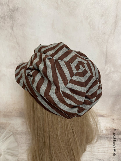 purple grey striped beret