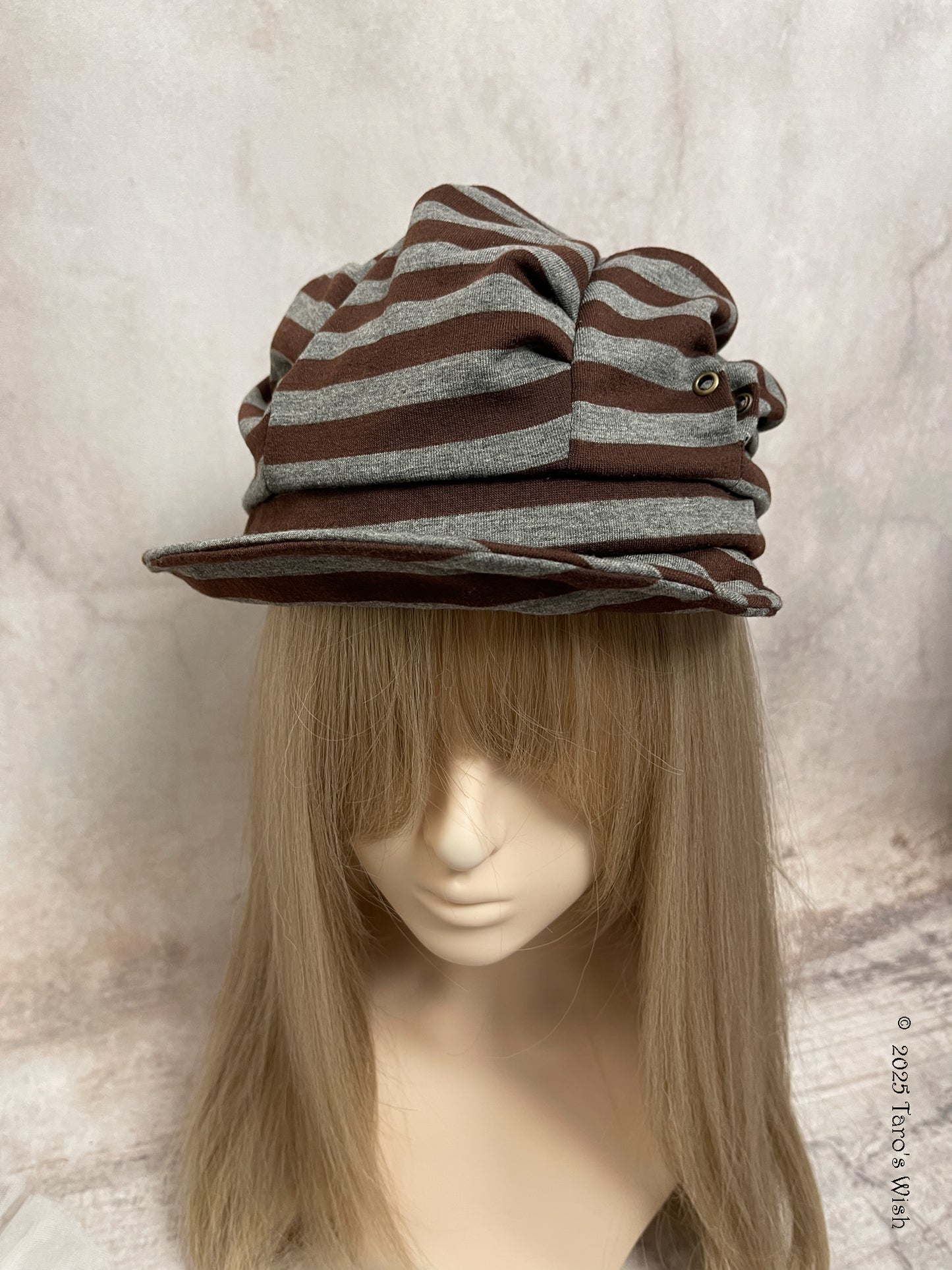 purple grey striped beret