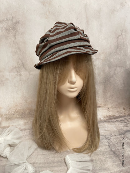 purple grey striped beret