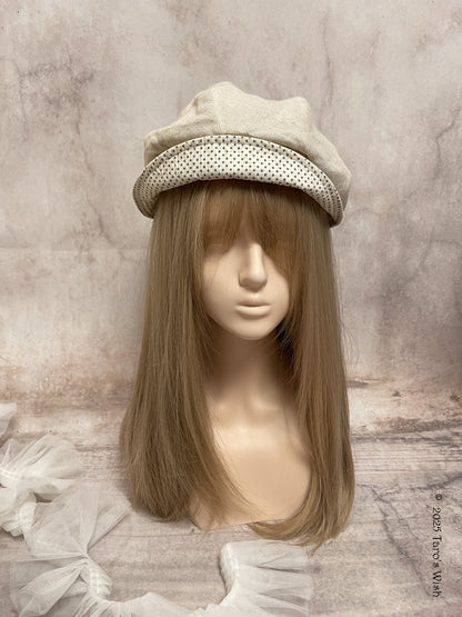 linen beret with polka dot underneath