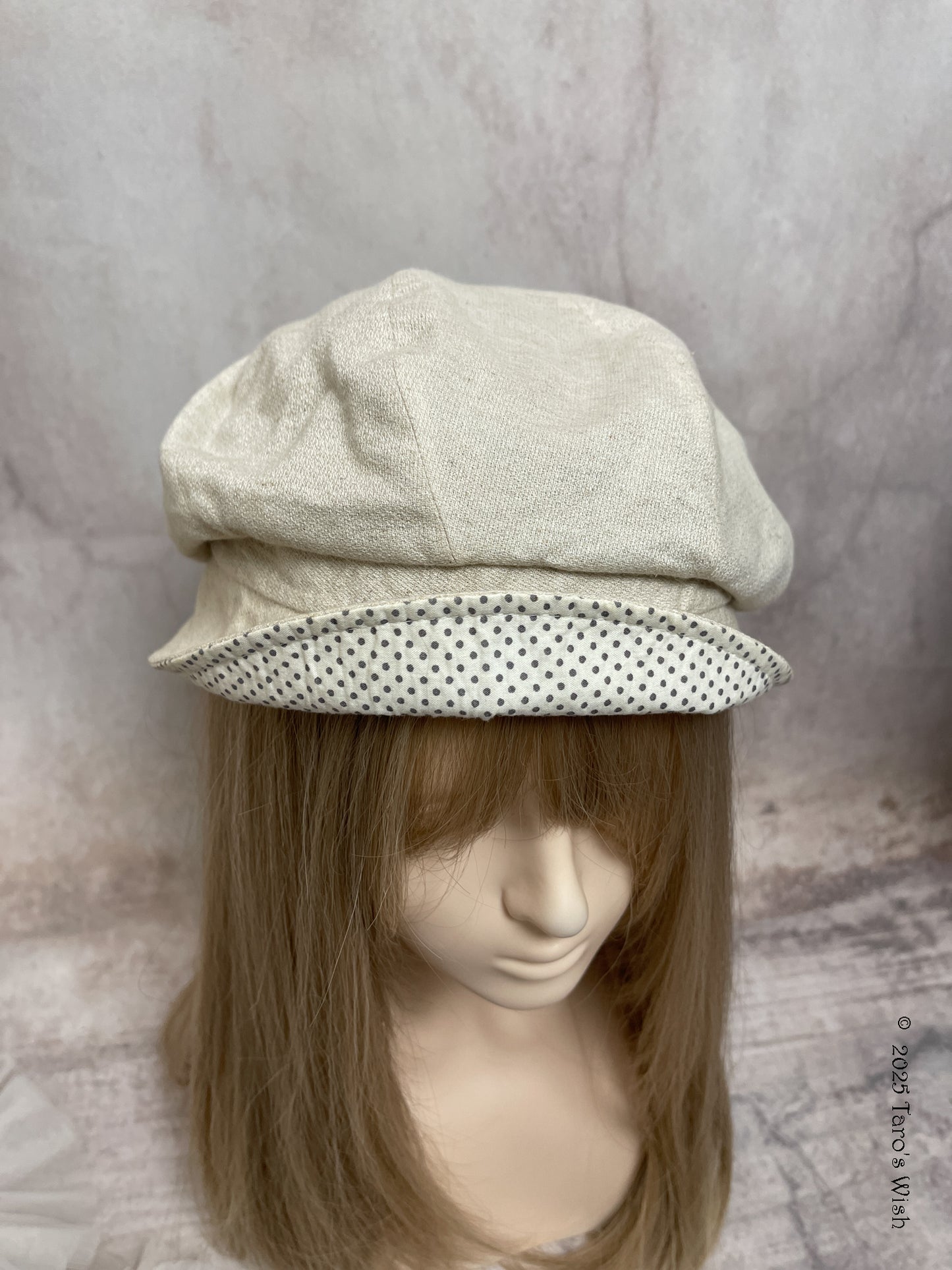 linen beret with polka dot underneath