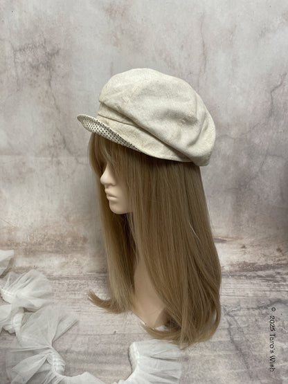 linen beret with polka dot underneath