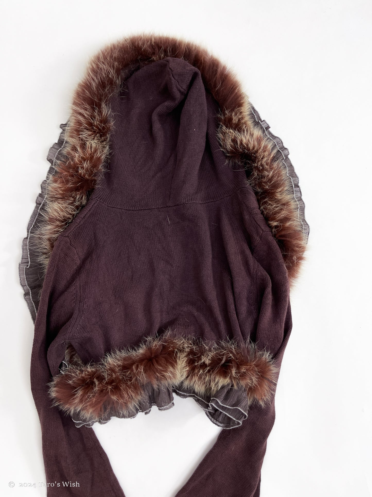 purple fur trim hooded cardigan with pompom