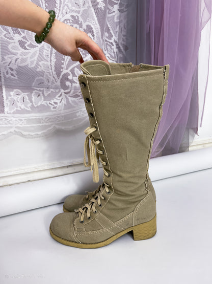 beige lace up heeled boots, EU36, euro label