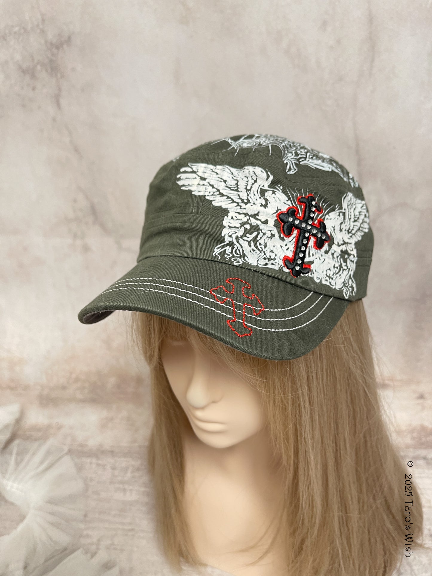 khaki graphic print cross cap