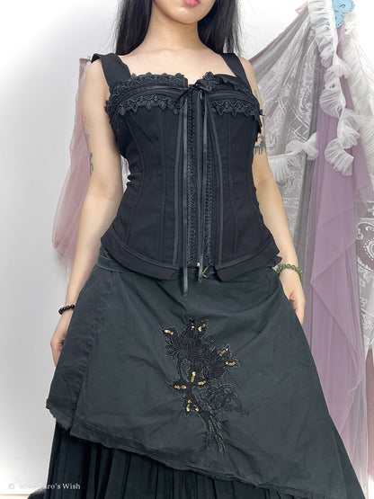 embroidered whimsical lace up corset, euro label