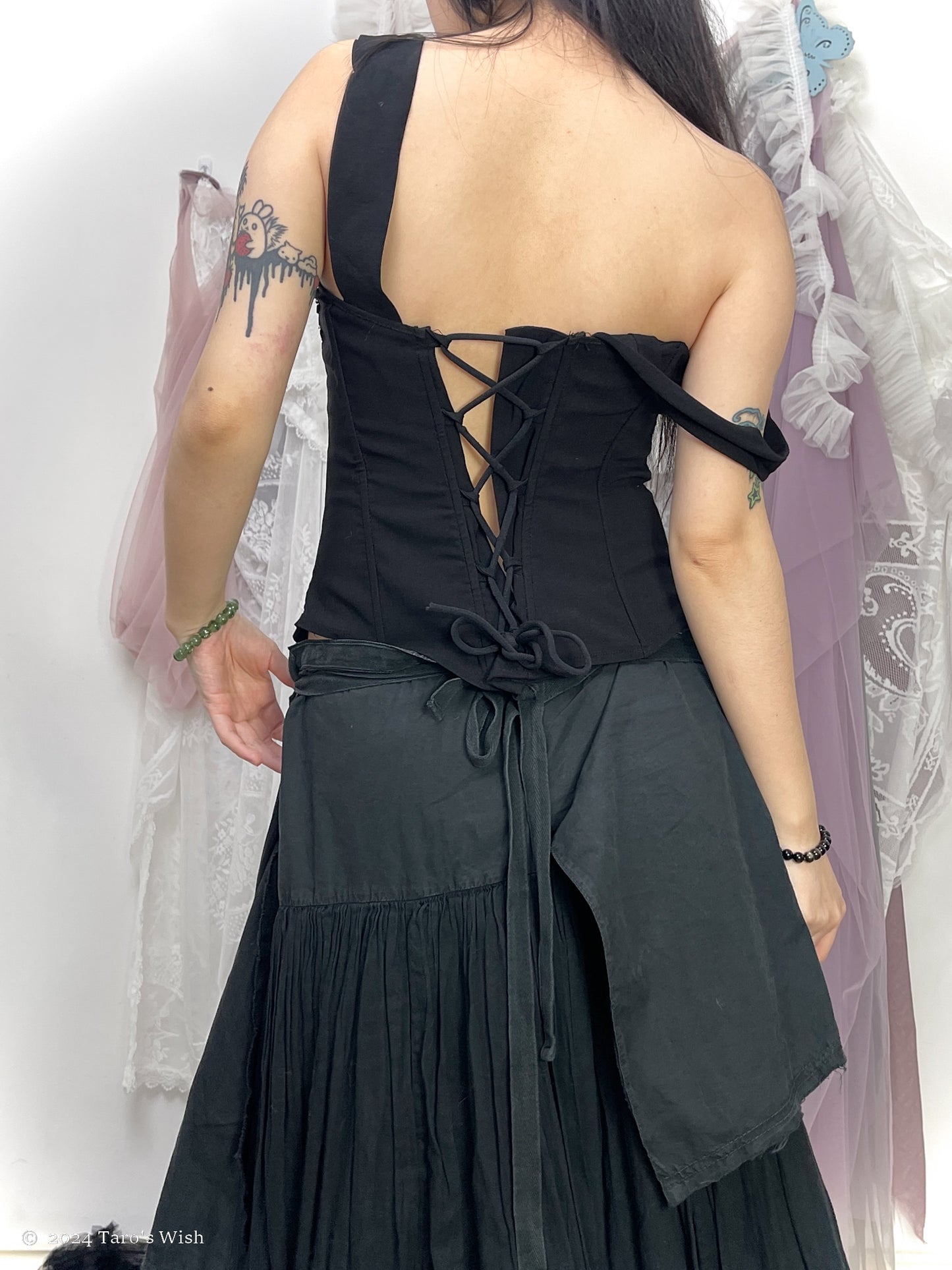 embroidered whimsical lace up corset, euro label