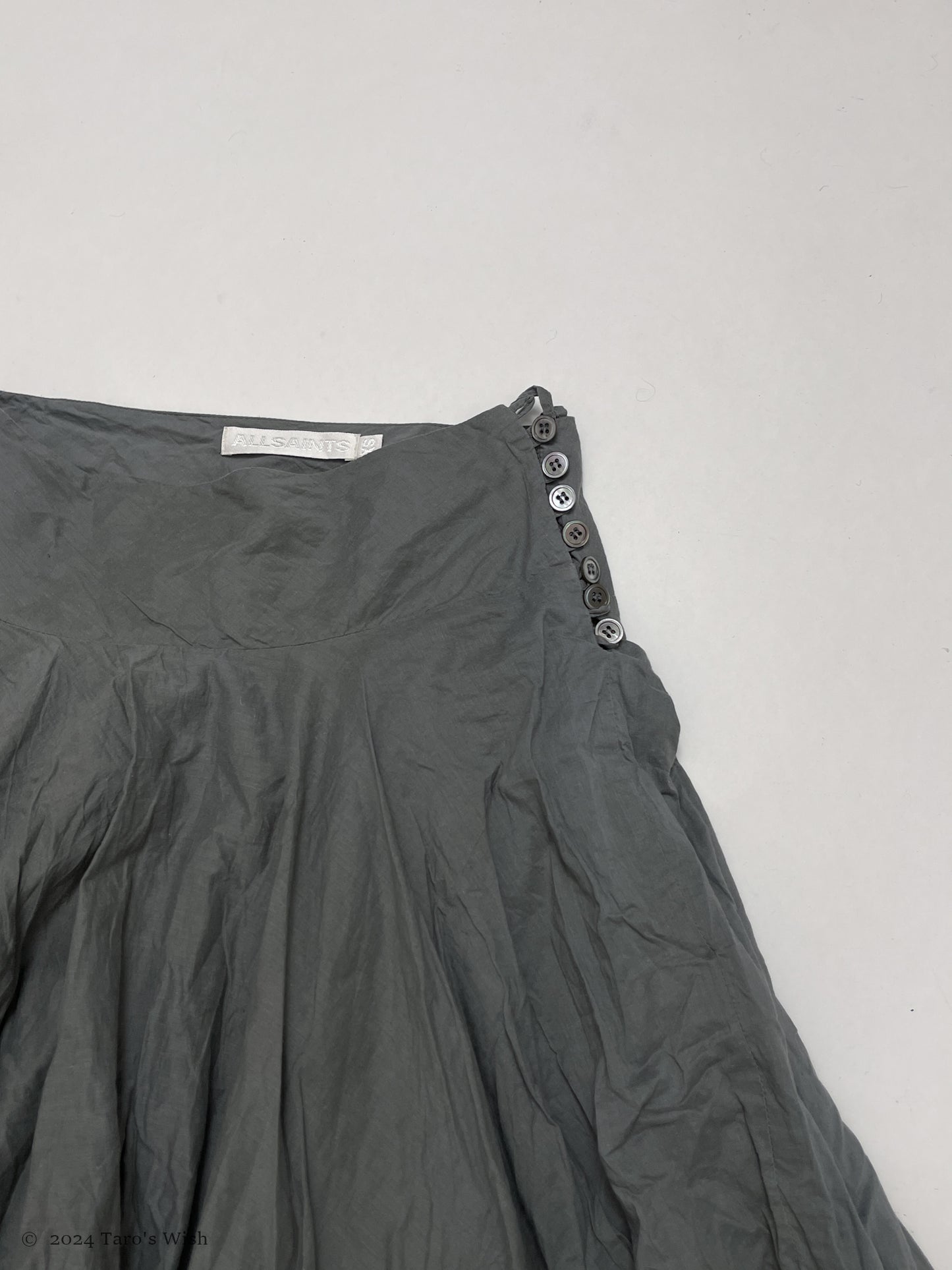 puff asymmetric midi skirt, allsaints