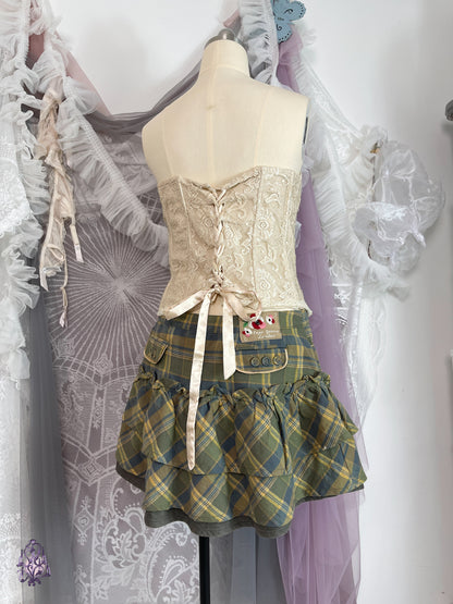 Tartan mini skirt in green - size L