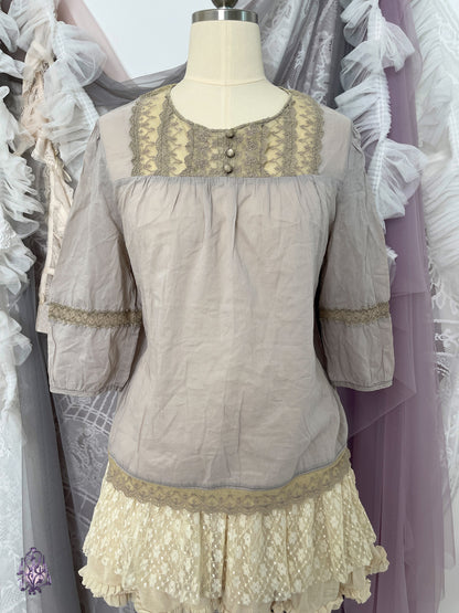 Mori kei muted lilac balloon sleeves top