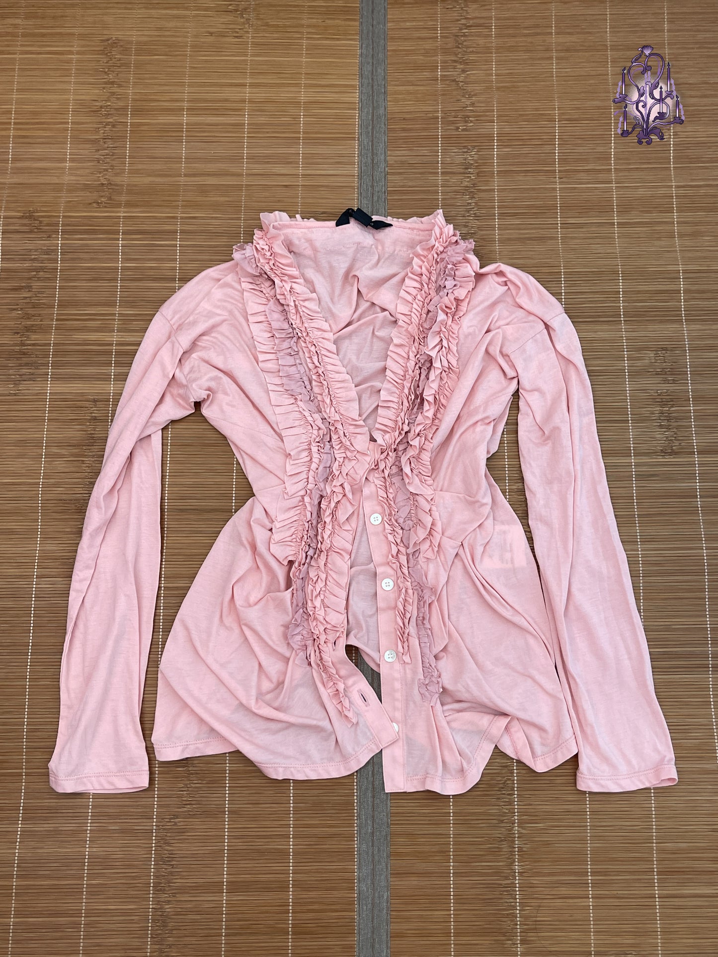 ATSURO TAYAMA pink ruffle button up long sleeve cardigan