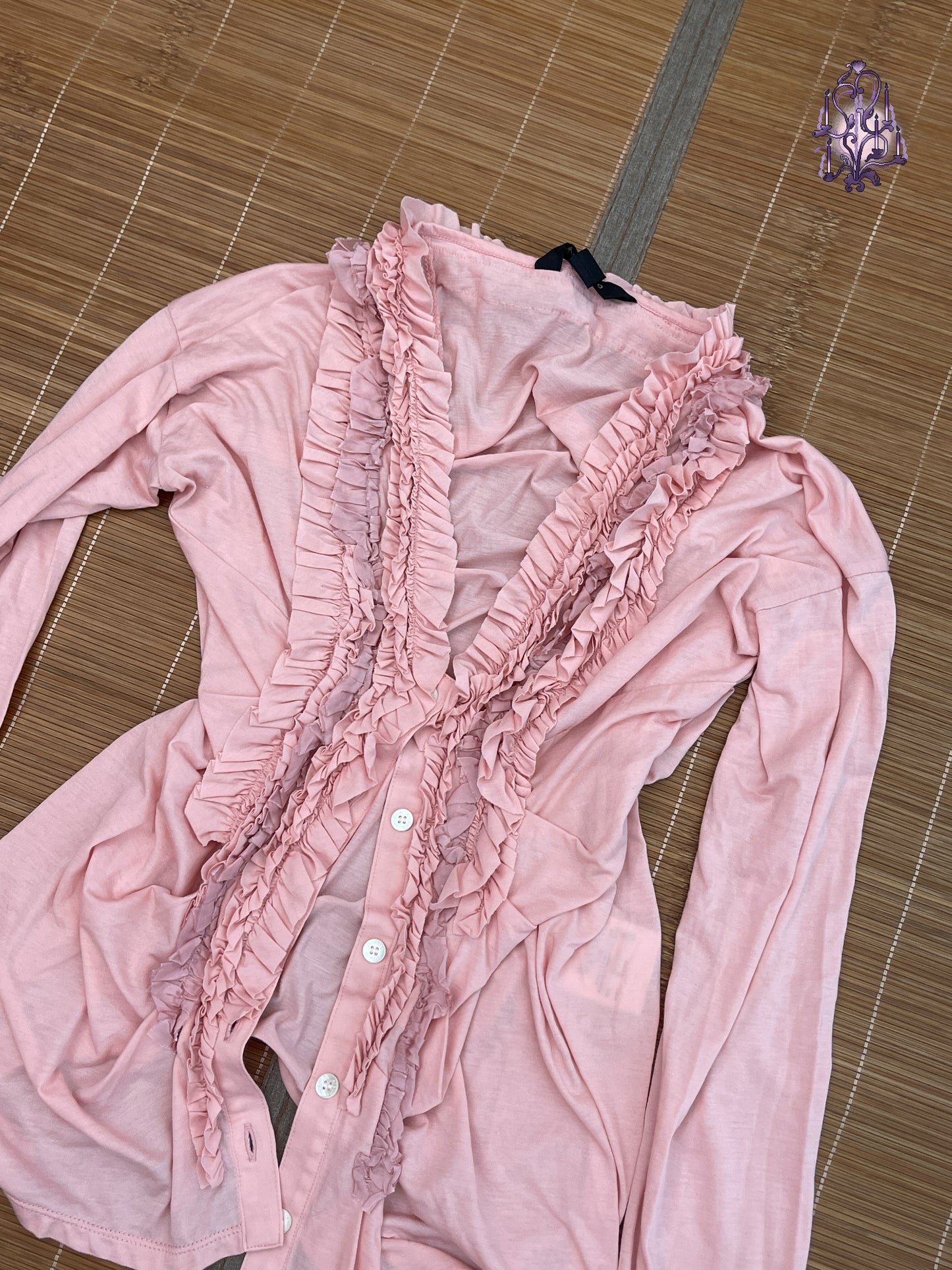 ATSURO TAYAMA pink ruffle button up long sleeve cardigan