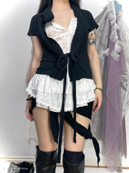 semi sheer button up ruffle hem camisole, euro label