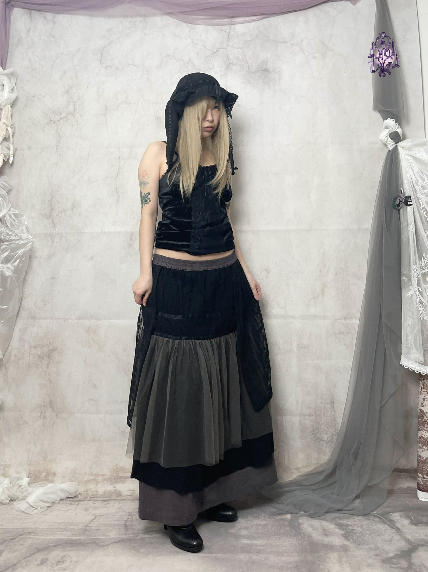 asymmetric pixie maxi skirt, japanese label