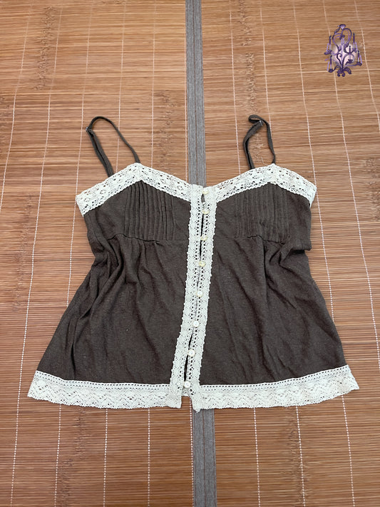 Brown button lace trim camisole