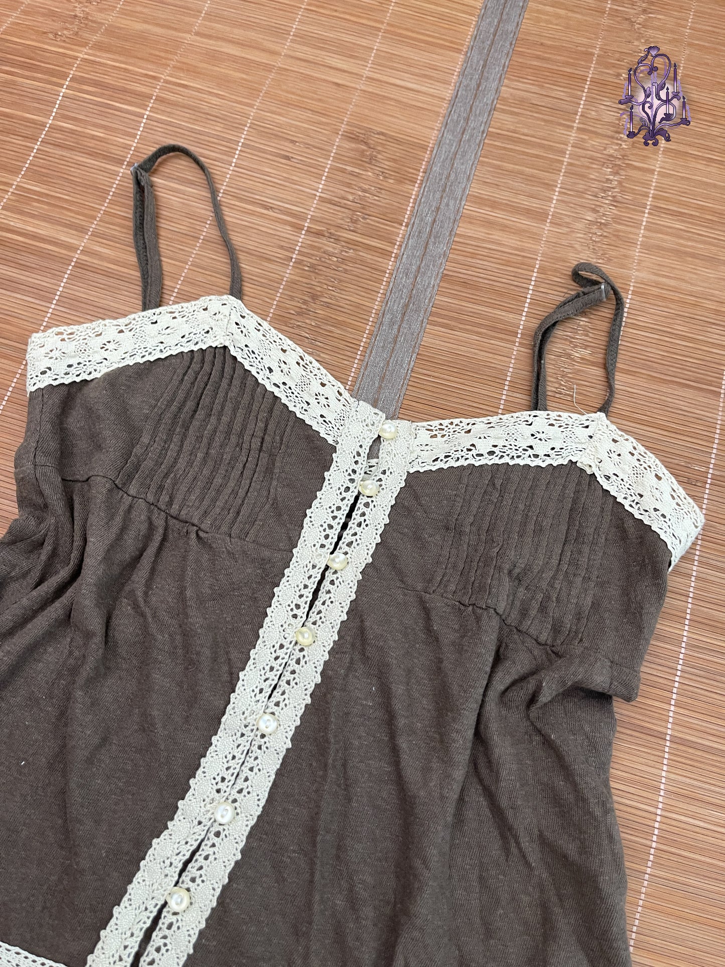 Brown button lace trim camisole