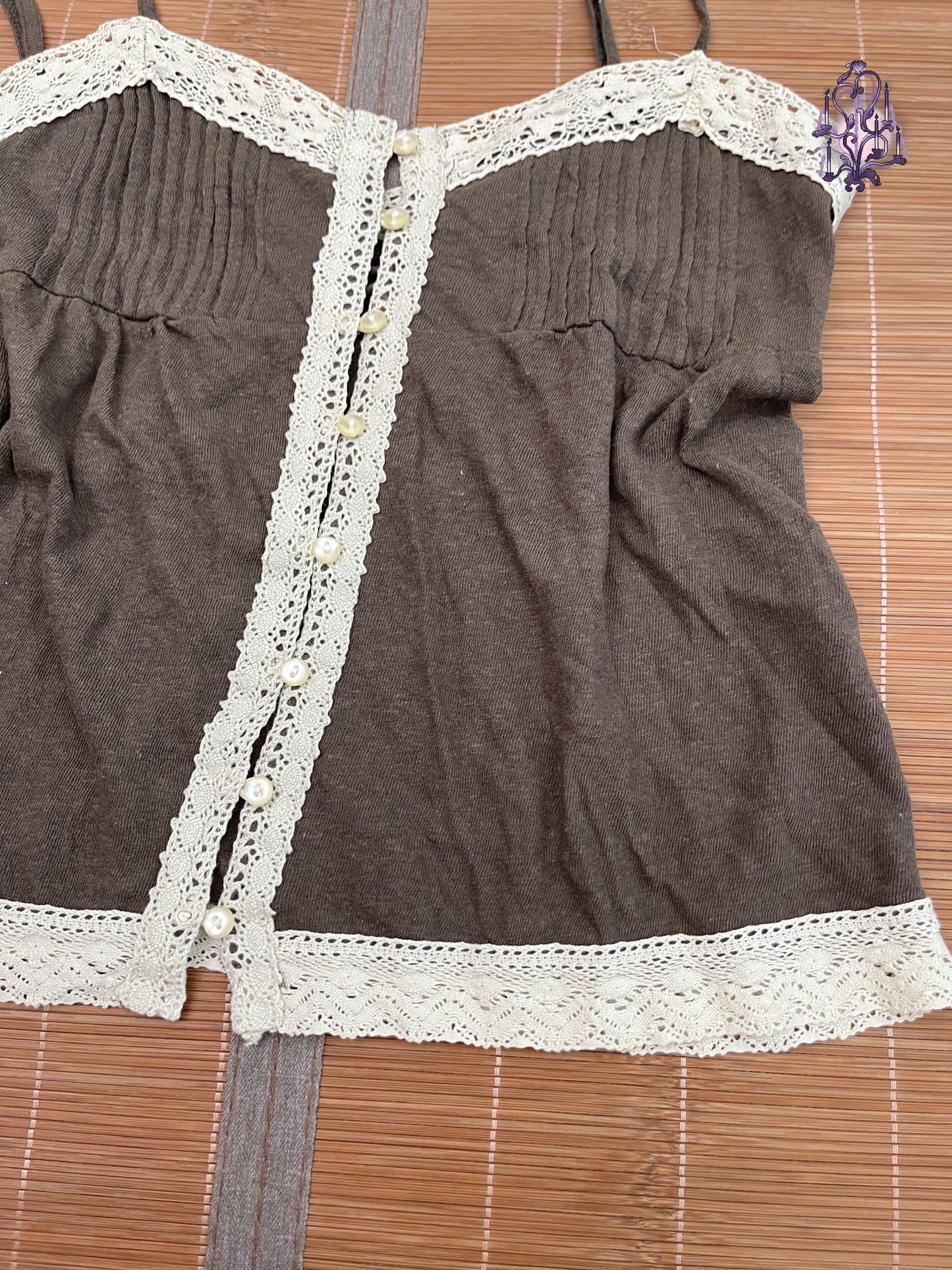 Brown button lace trim camisole