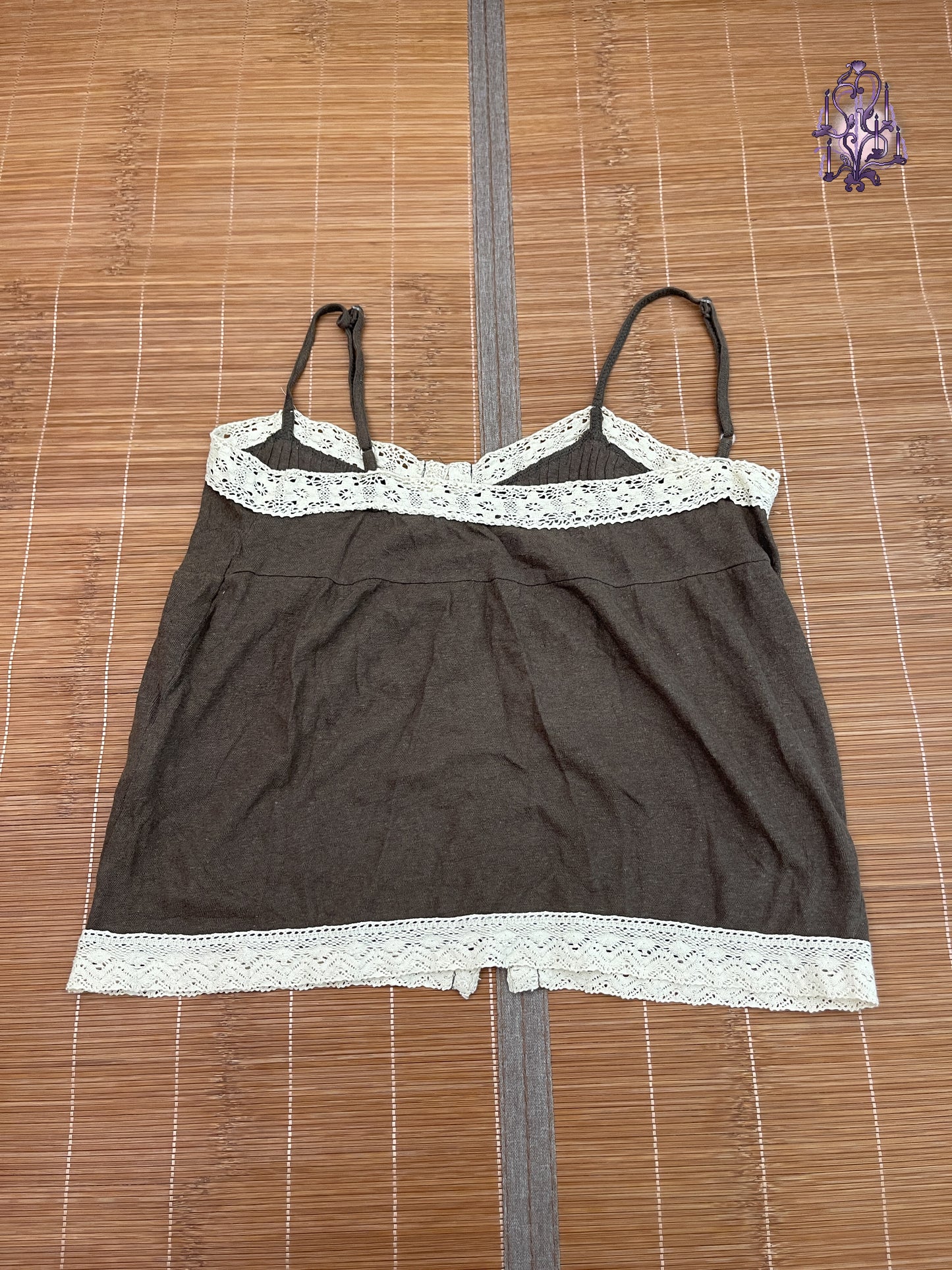 Brown button lace trim camisole