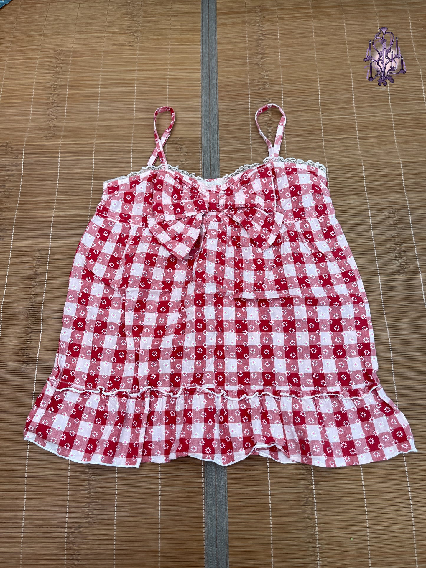 Red plaid large bow tie daisy print camisole