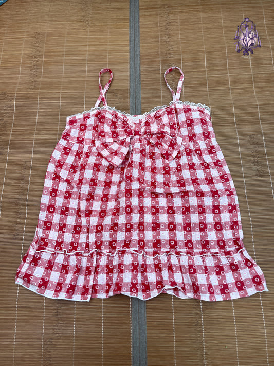 Red plaid large bow tie daisy print camisole