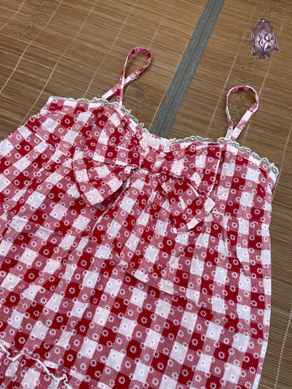 Red plaid large bow tie daisy print camisole