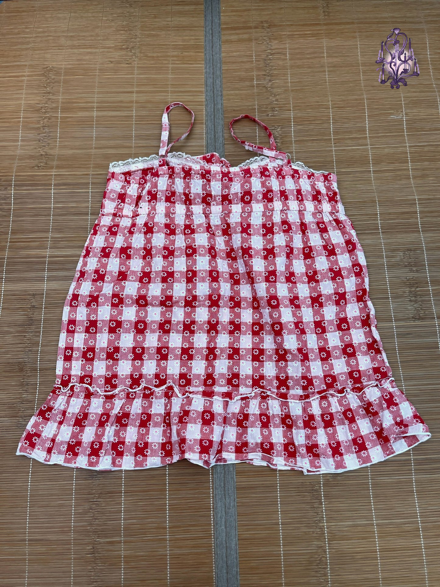 Red plaid large bow tie daisy print camisole