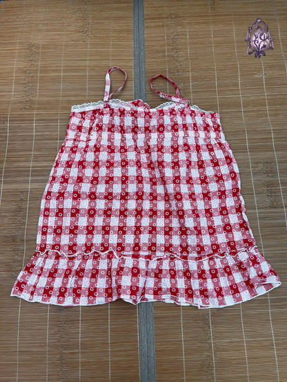 Red plaid large bow tie daisy print camisole