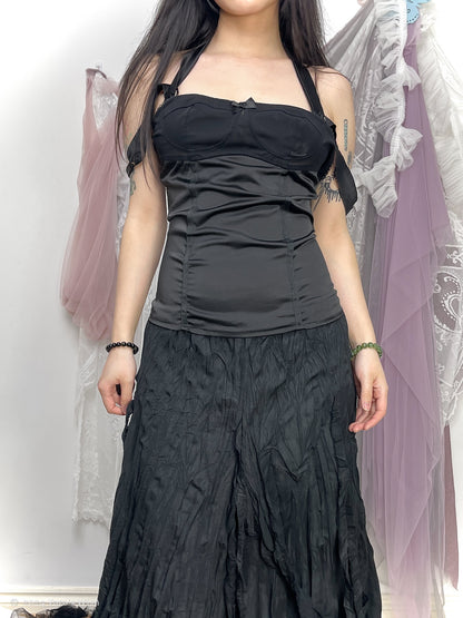 whimsical corset with ribbon in black, euro label