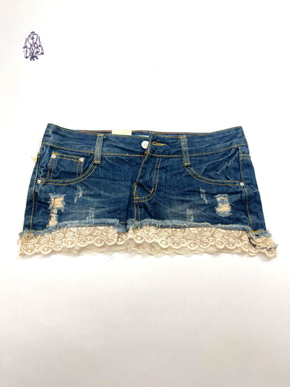 Denim lace trim skirt