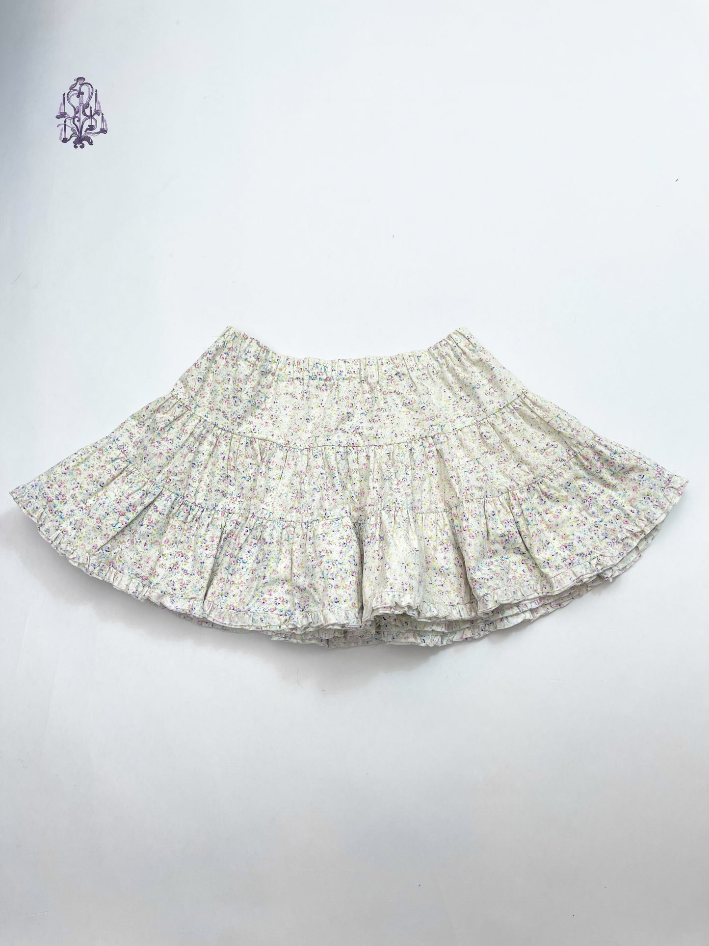 White floral puff mini skirt