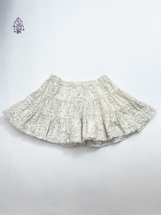 White floral puff mini skirt