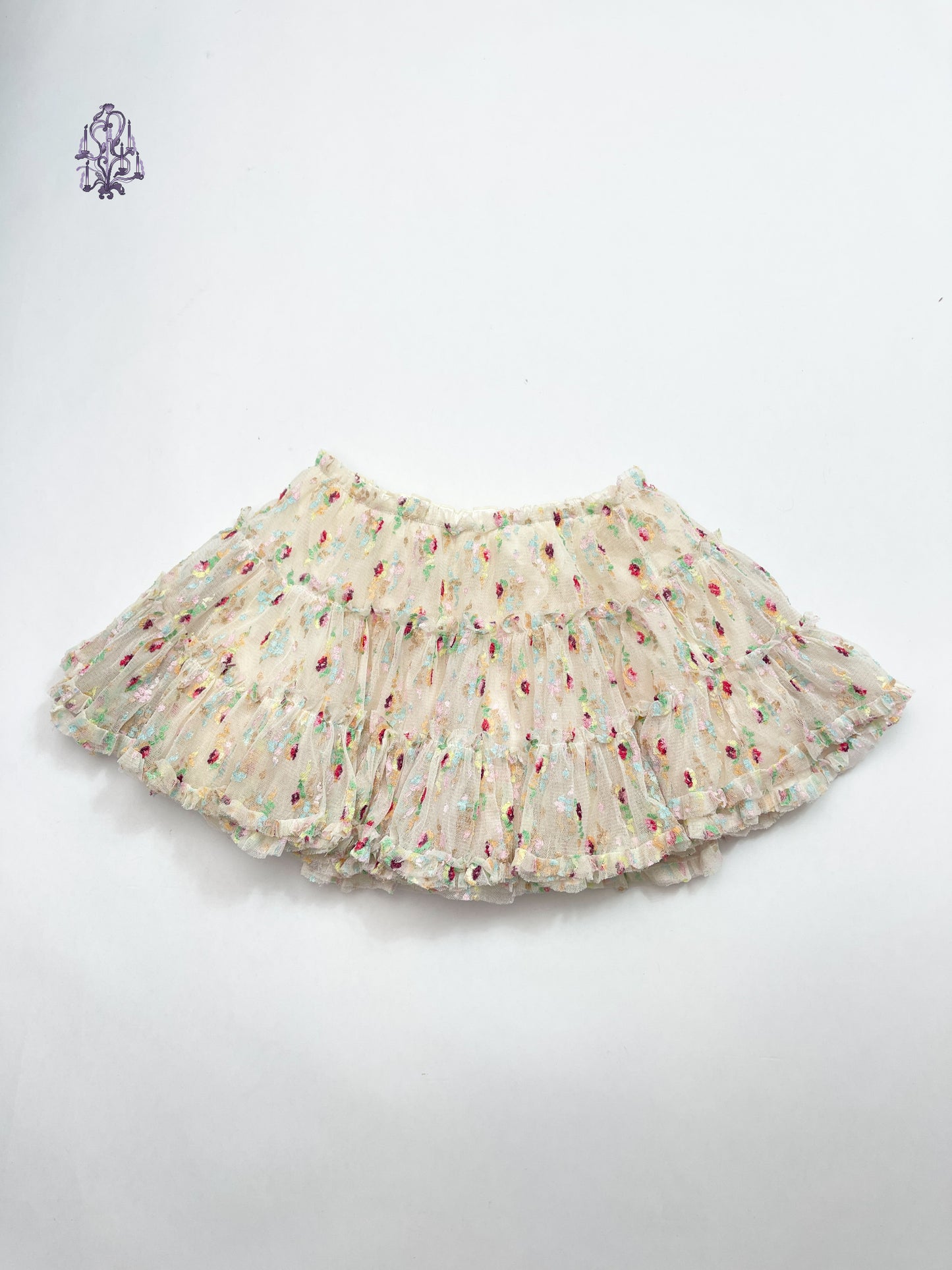 Cream floral puff mini skirt