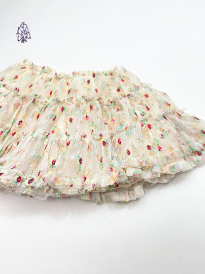 Cream floral puff mini skirt