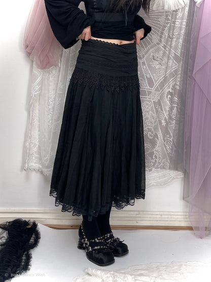 black embroidered details maxi skirt, euro label