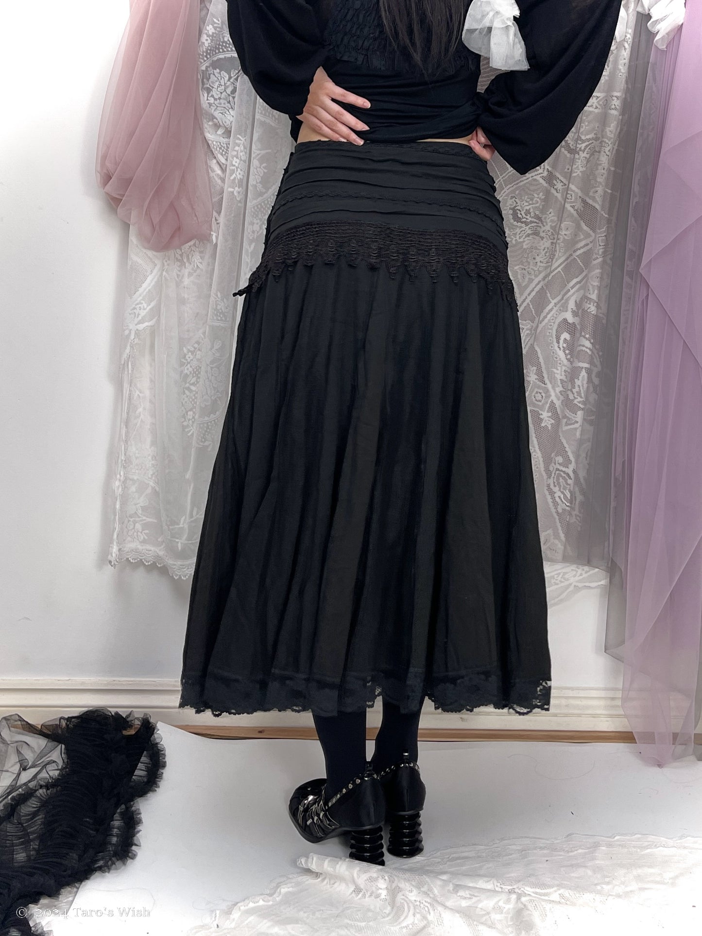 black embroidered details maxi skirt, euro label