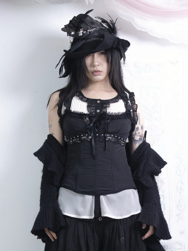 BLACK LACE TRIM CORSET CAMI