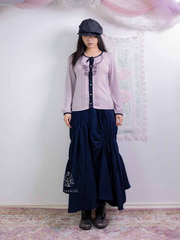LAVENDER RIBBON CARDIGAN WITH BLACK TRIM