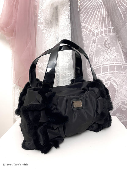 dark fur trim handbag, japanese label epoca