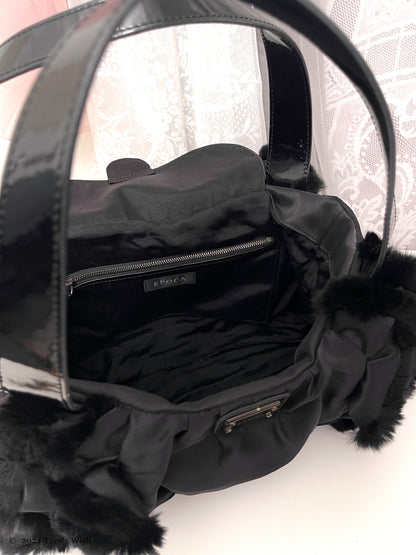 dark fur trim handbag, japanese label epoca