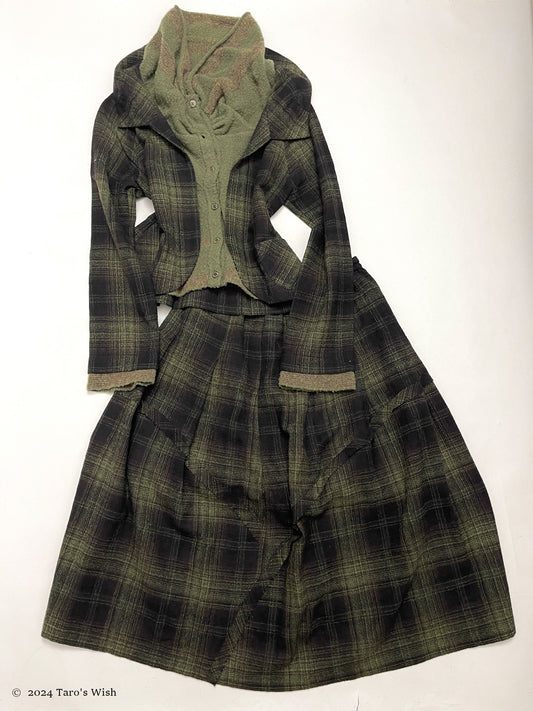 dark green jacket and maxi skirt set, japanese label senso unico